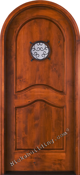 knotty alder exterior round top door with port window SW-88